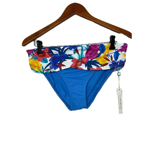 Bleu Rod Beattie WomenS 8 Medium Bikini Bottom Blue Floral Fold Over Waist NWT - Picture 1 of 5